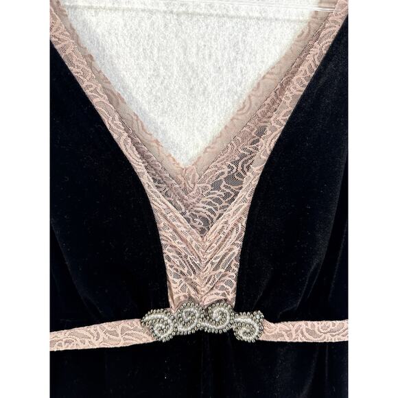 Free People Velvet Dress Drape Front Lace Trimmed Sleeveless Black Pink NWT - Picture 7 of 10